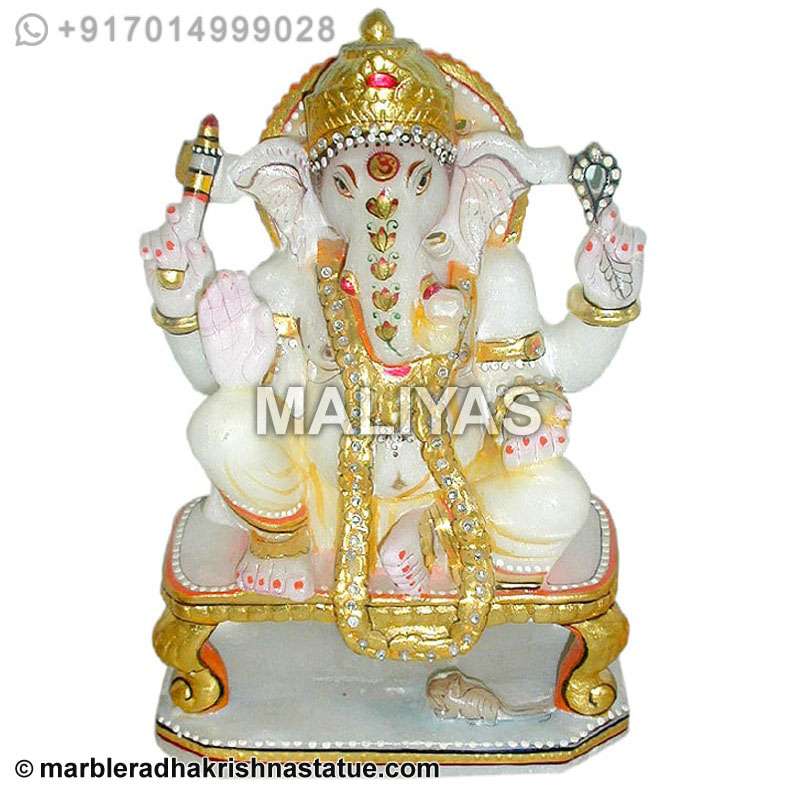 Marble Ganesha Seated On Chair