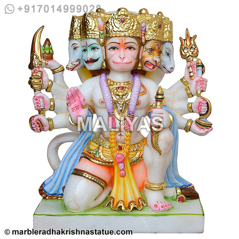 Beautiful Marble Panchmukhi Hanuman Statue
