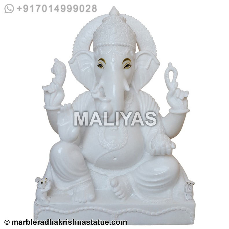 Ganesh Statue in White Marble