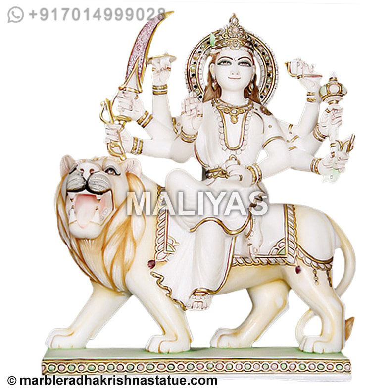 Gold Plated Marble Durga Statue