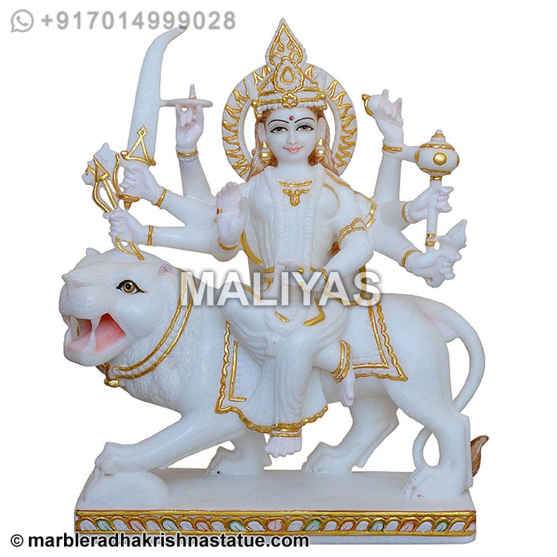 Hand Carved Marble Hindu Goddess Durga Statue