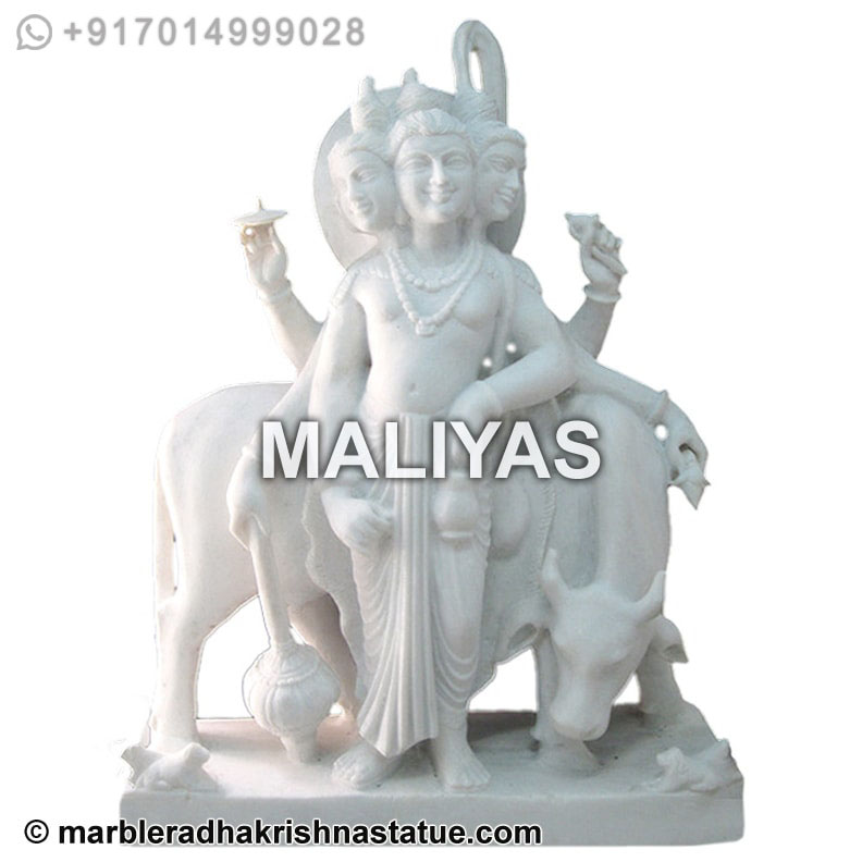 Hindu God White Dattatreya Marble Statue