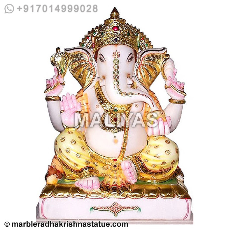Large Pure White Marble Ganesh Sculpture