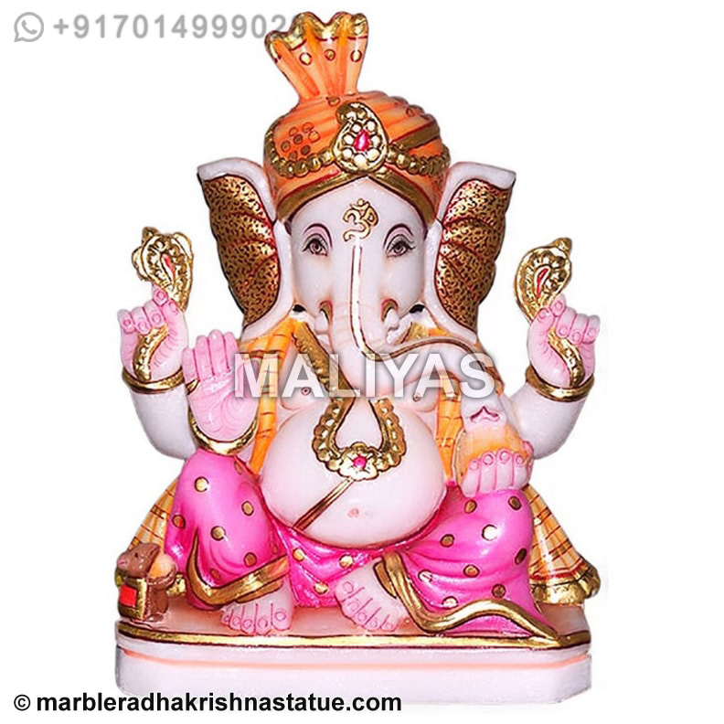 Marble Abhaya Mudra Ganesh Statue with Modak