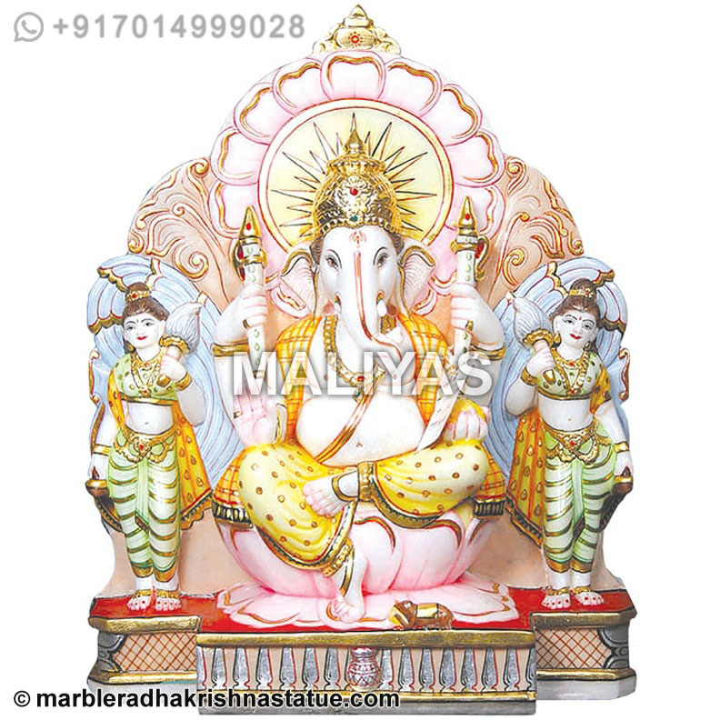 Marble Ganesh Ji Statue With Riddhi Siddhi
