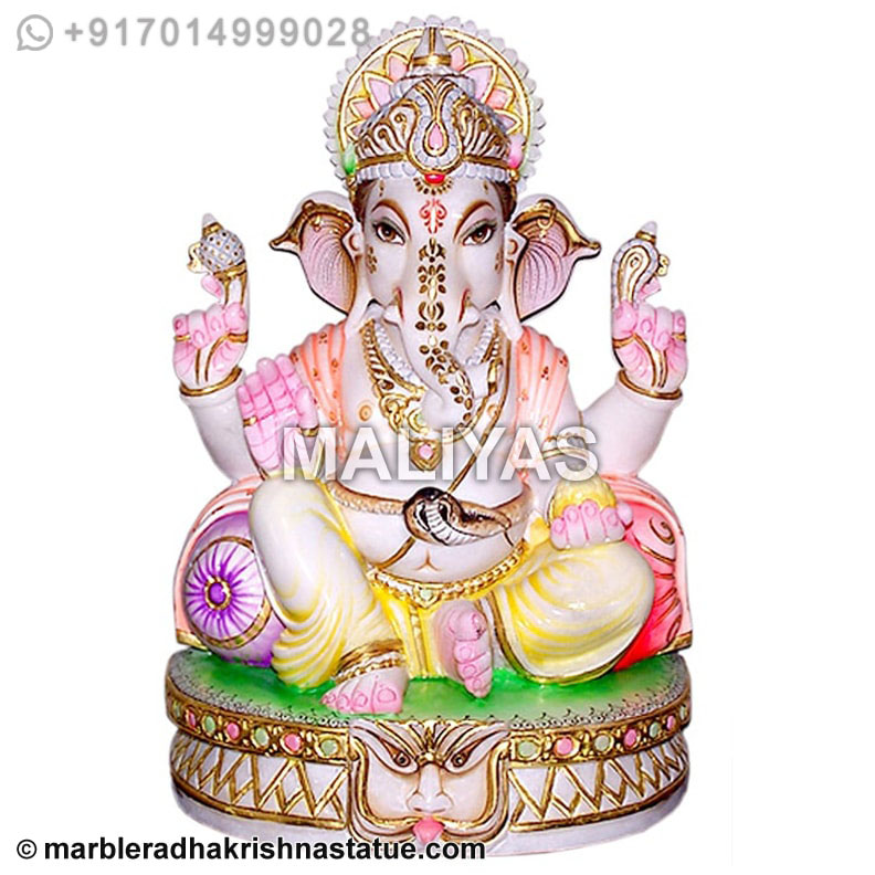 Marble Ganesh Seated On Beautiful Base