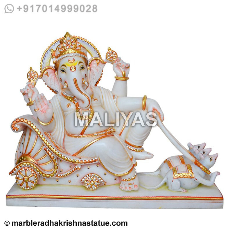 Marble Ganesh sitting on Rat Chariot