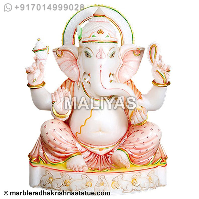 Marble Ganesh Statue with Rat