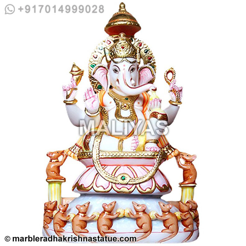 Marble Ganesh Surrounded by 10 Rats