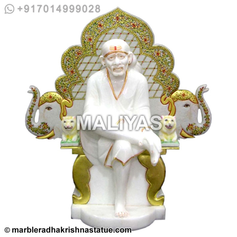 Marble Lord Sai Baba Statue with singhasan