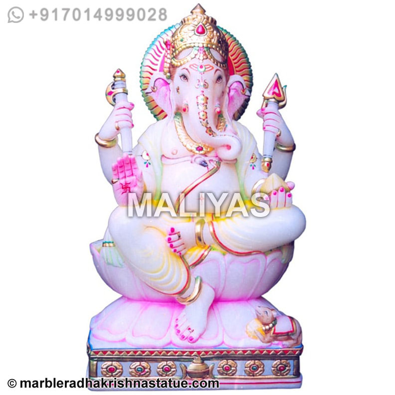 Marble Seated Ganesha With Rat