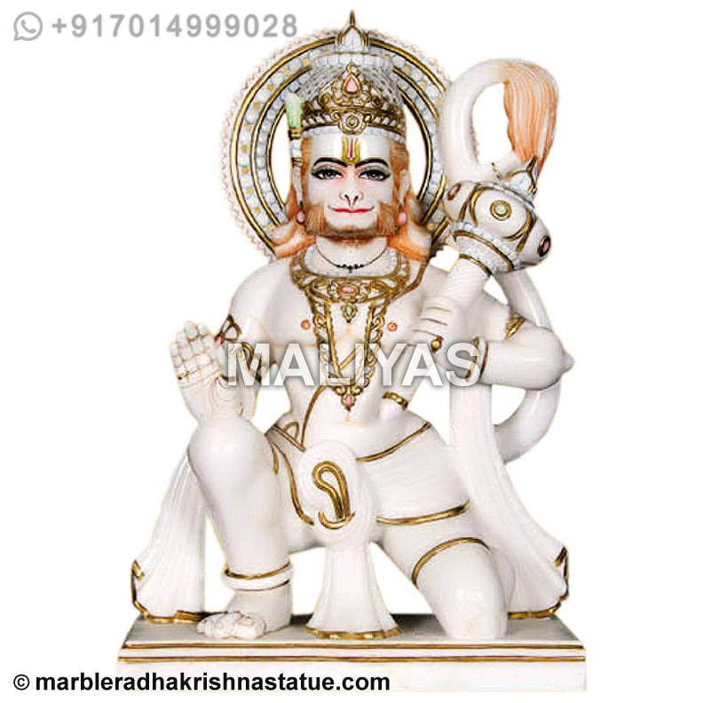 White Hanuman Marble Statue