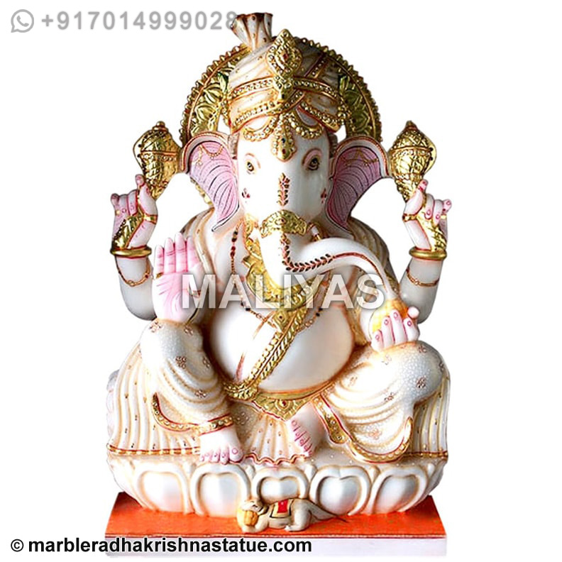 White Marble Abhaya Mudra Ganesh Statue