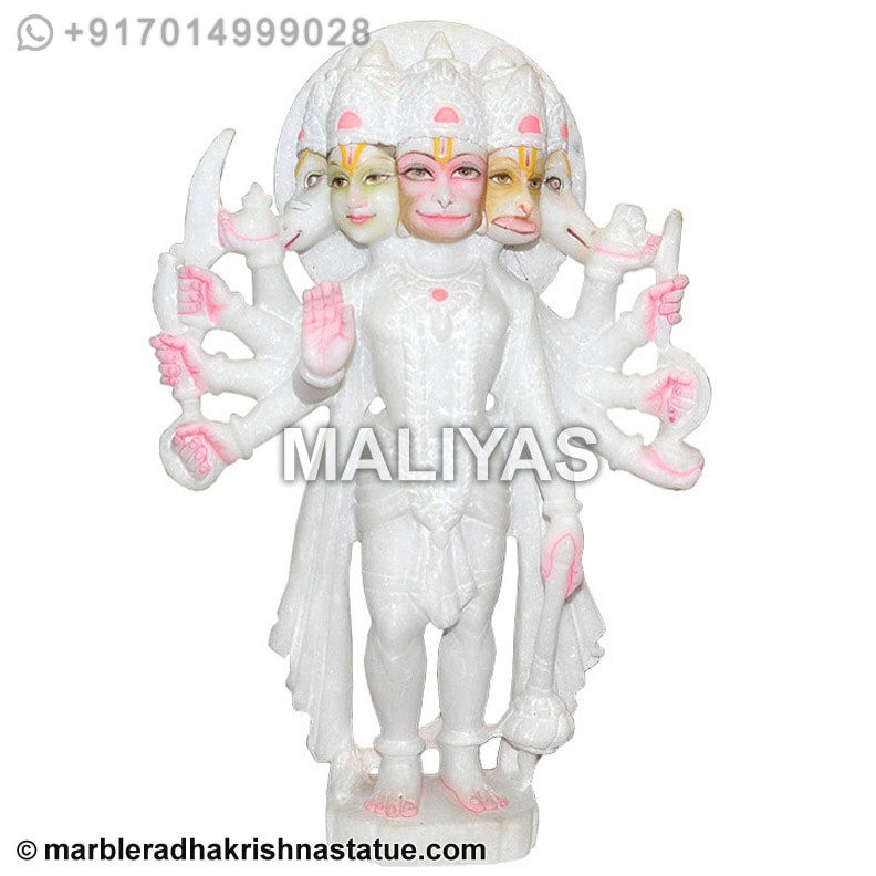 White Marble Panchmukhi Hanuman Murti