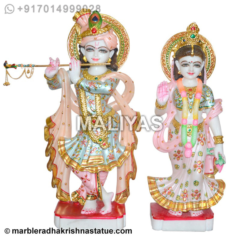 White marble radha krishna statue