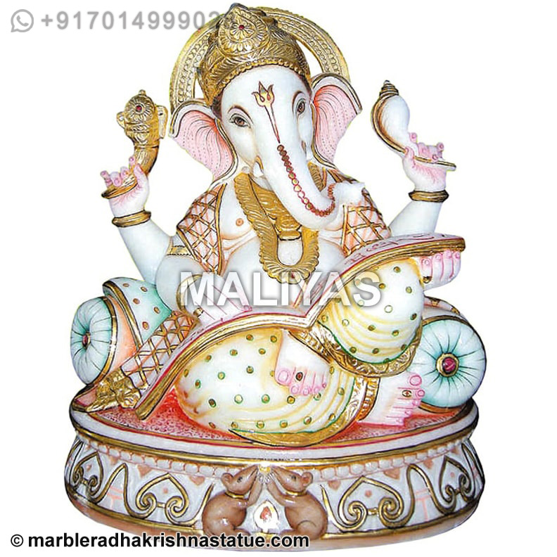 White Marble Reading book Ganesh Statue