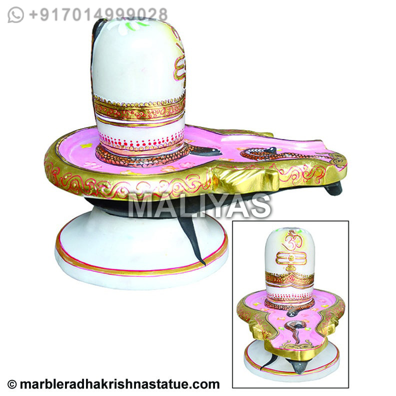 white Marble shivling with painting