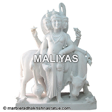 Hindu God White Dattatreya Marble Statue