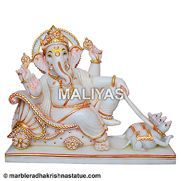Marble Ganesh sitting on Rat Chariot