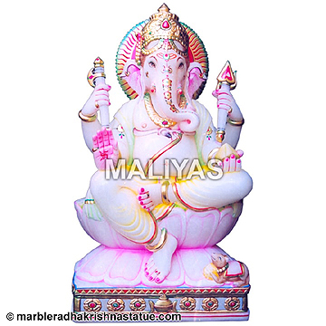 Marble Seated Ganesha With Rat