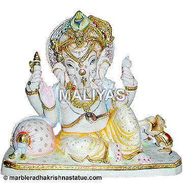 Makrana Marble Ganesh Statue with Rat