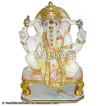 Marble Ganesha Seated On Chair