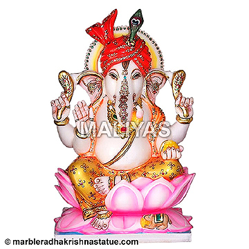 Marble Abhaya Ganesha Statue Wearing Turban