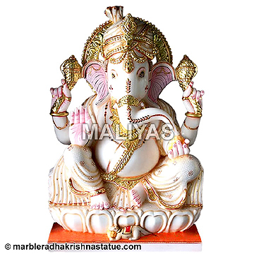 White Marble Abhaya Mudra Ganesh Statue