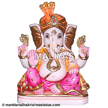 Marble Abhaya Mudra Ganesh Statue with Modak