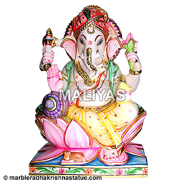Marble Ganesh Statue on Pink Lotus