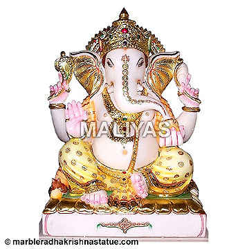Large Pure White Marble Ganesh Sculpture