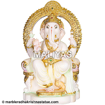 Marble Ganesha Seated on Singhasan