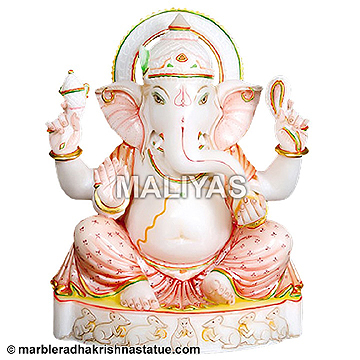 Marble Ganesh Statue with Rat