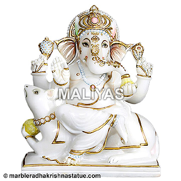 Marble Ganesha Seated on Rat