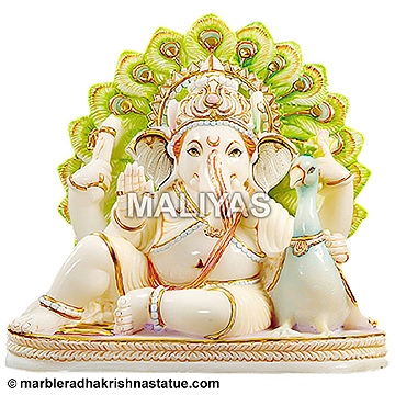 Marble Ganpati with Peacock Statue