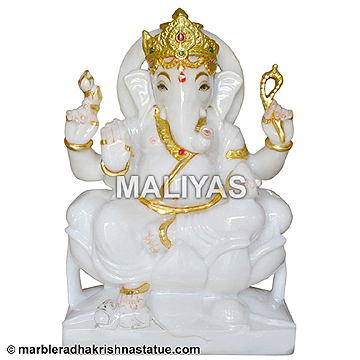 Marble Ganesha On Lotus