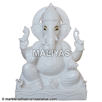 Ganesh Statue in White Marble