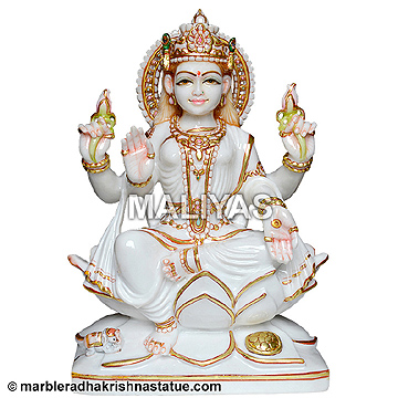 White Makrana Marble Goddess Lakshmi Statue