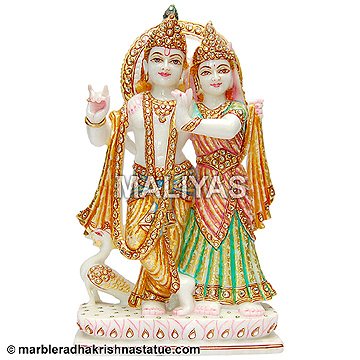 Antique Marble Radha Krishna Statue