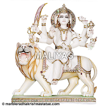 Gold Plated Marble Durga Statue