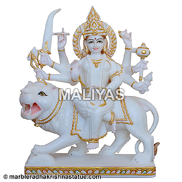 Hand Carved Marble Hindu Goddess Durga Statue